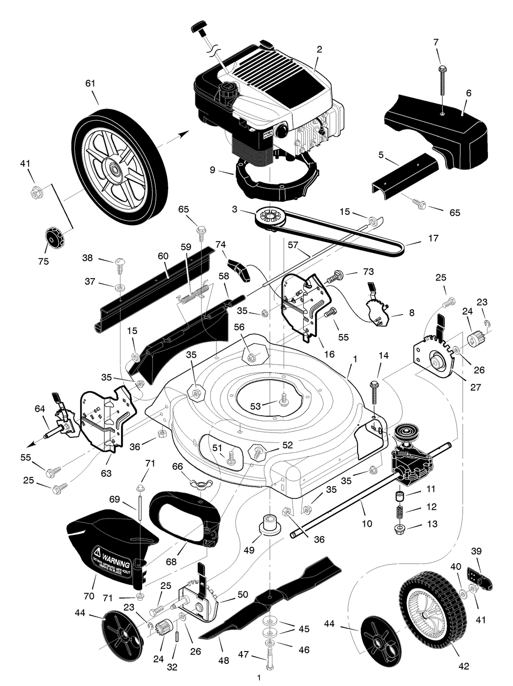 Mower Housing Assembly Diagram and Parts List for 207610X52A 2005 Briggs and Stratton Lawn Mower